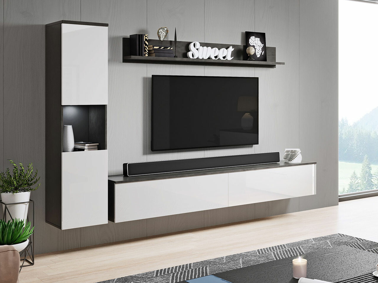 Stofusett Sarasota 130 (Dökkgrár + Hvítt háglans)