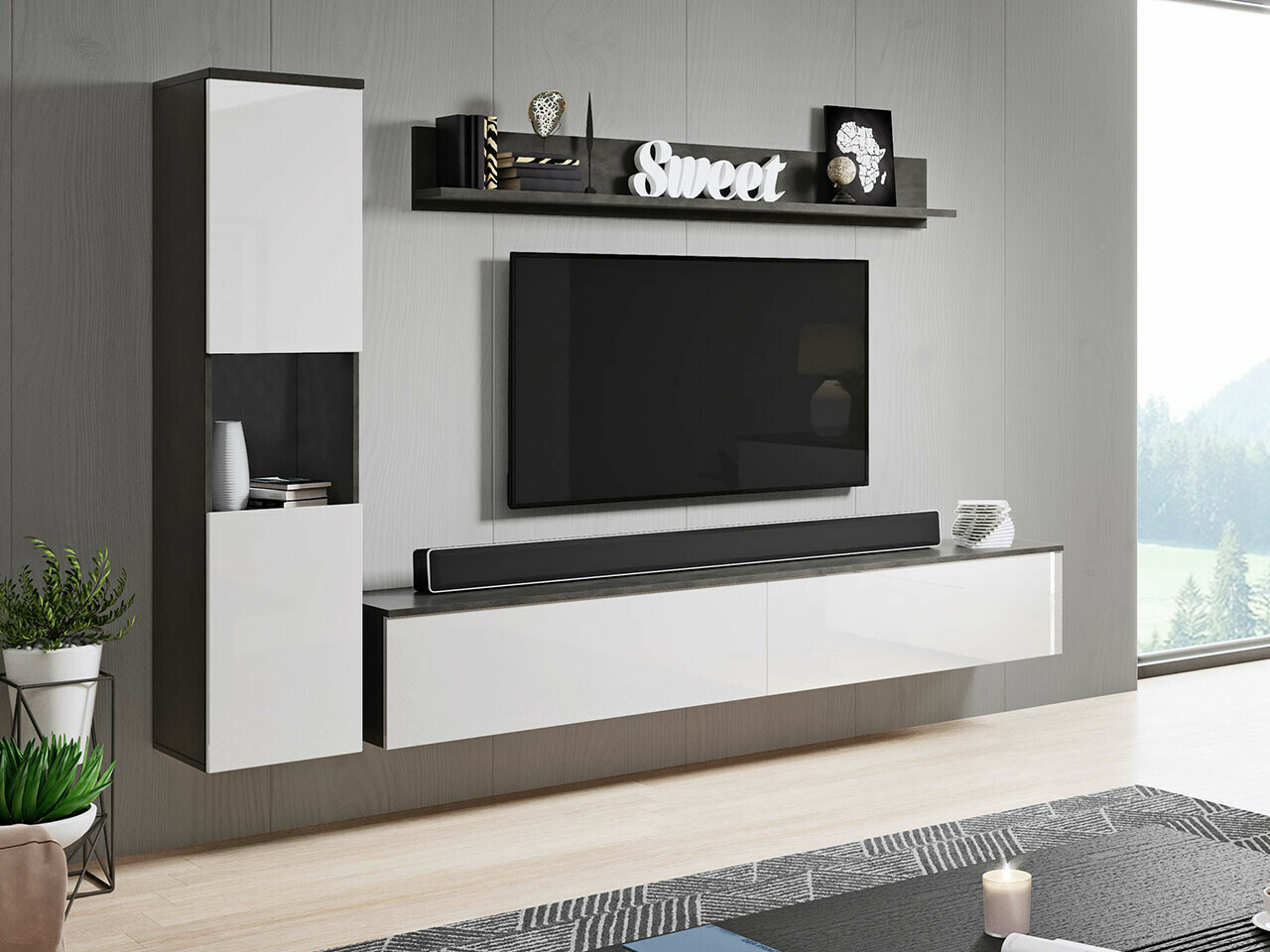 Stofusett Sarasota 130 (Dökkgrár + Hvítt háglans)