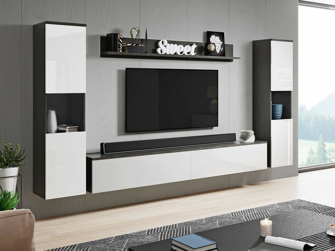 Stofusett Sarasota 131 (Dökkgrár + Hvítt háglans)