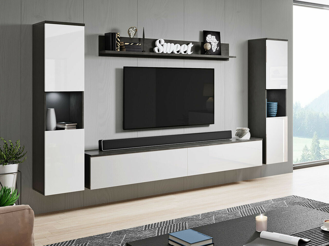 Stofusett Sarasota 131 (Dökkgrár + Hvítt háglans)