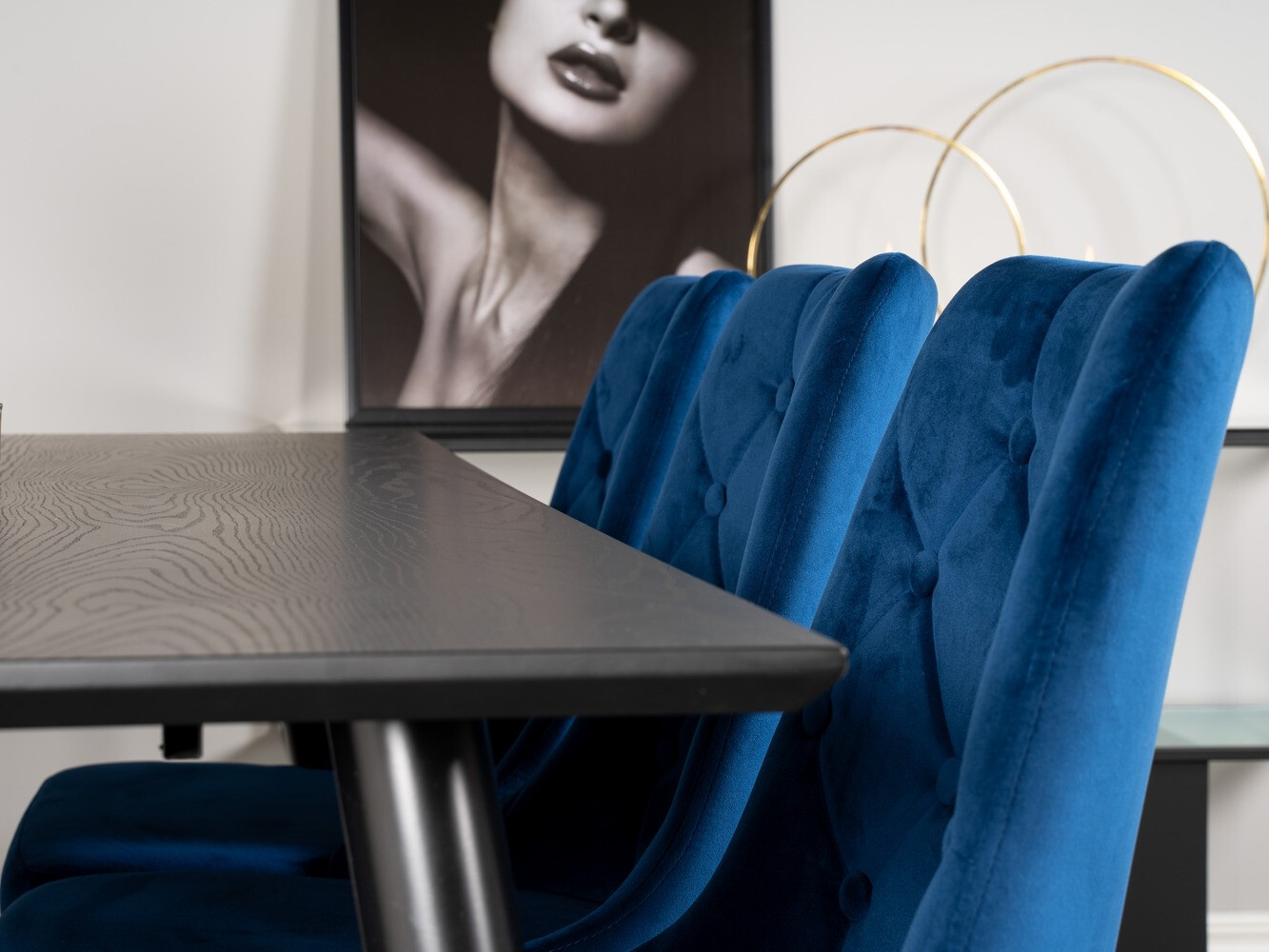 Borðstofusett Dallas 1256 (Blár + Gylltur)