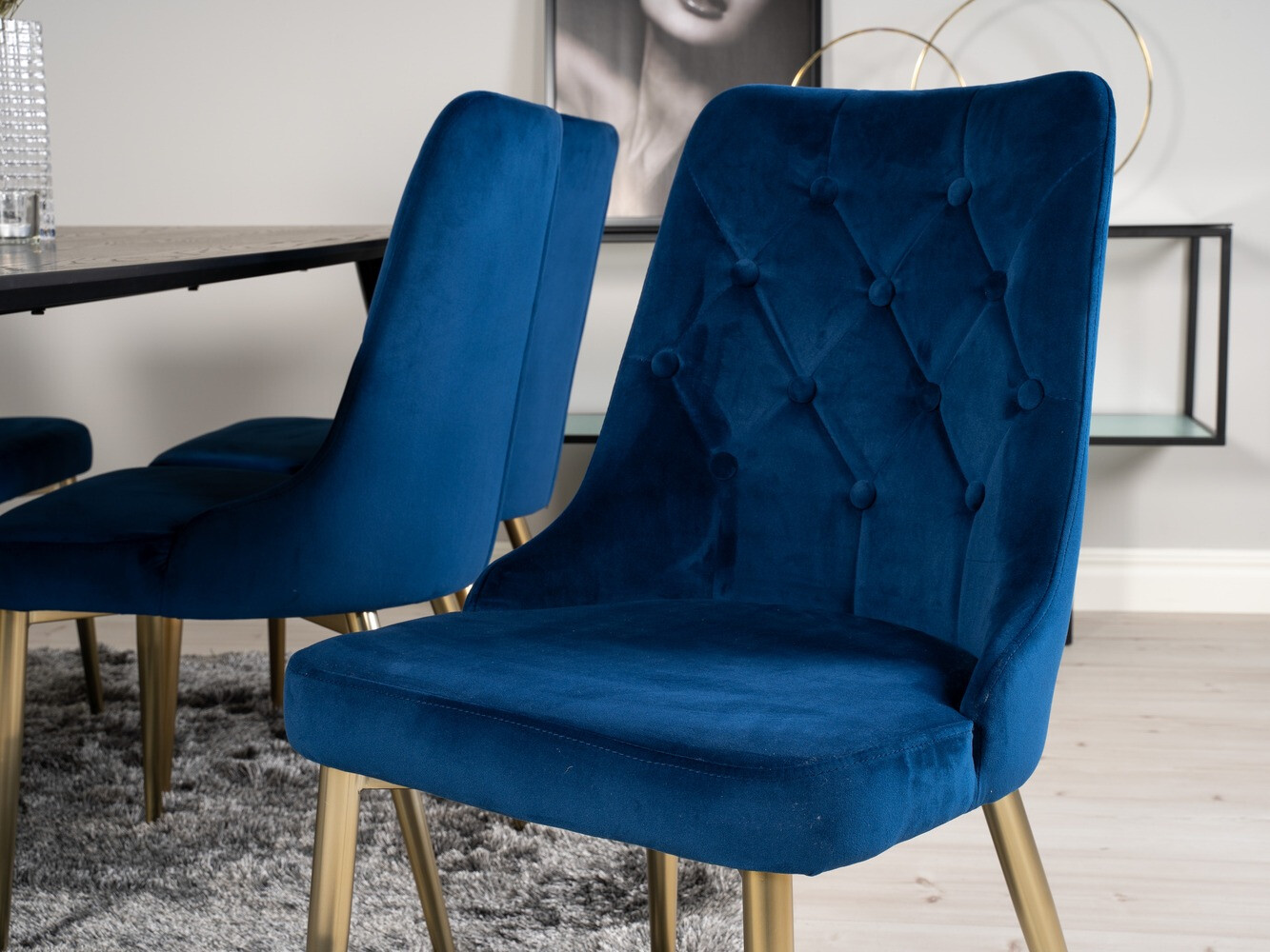 Borðstofusett Dallas 1256 (Blár + Gylltur)