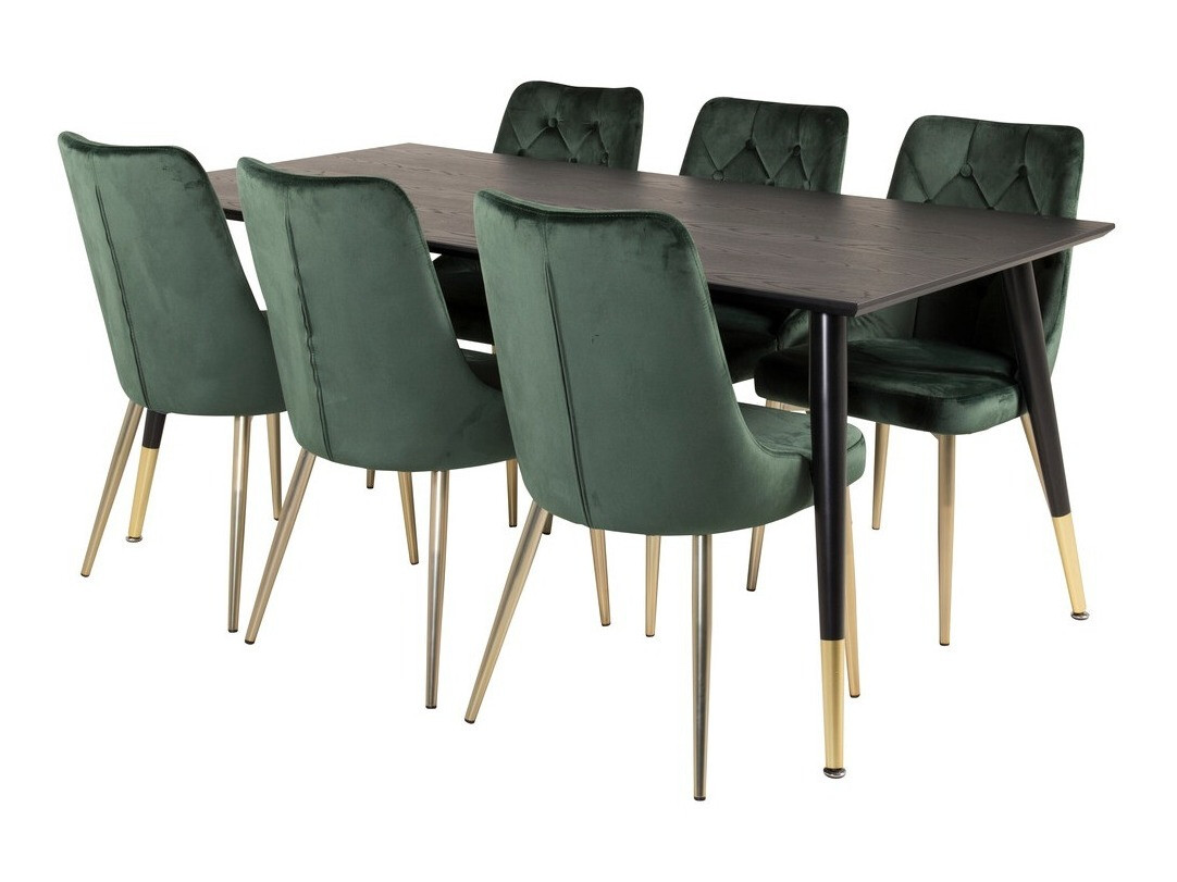 Borðstofusett Dallas 1256 (Grænn + Gylltur)