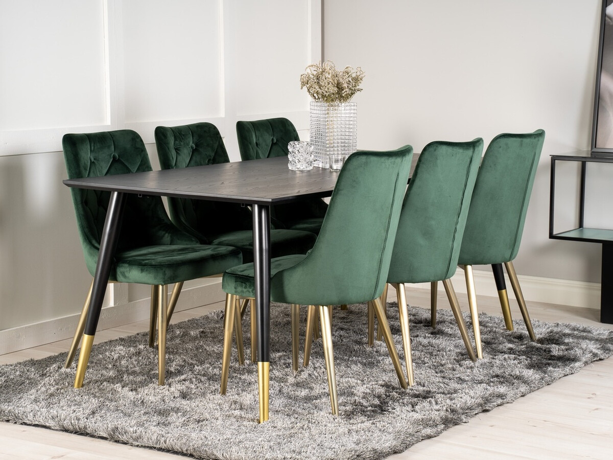 Borðstofusett Dallas 1256 (Grænn + Gylltur)