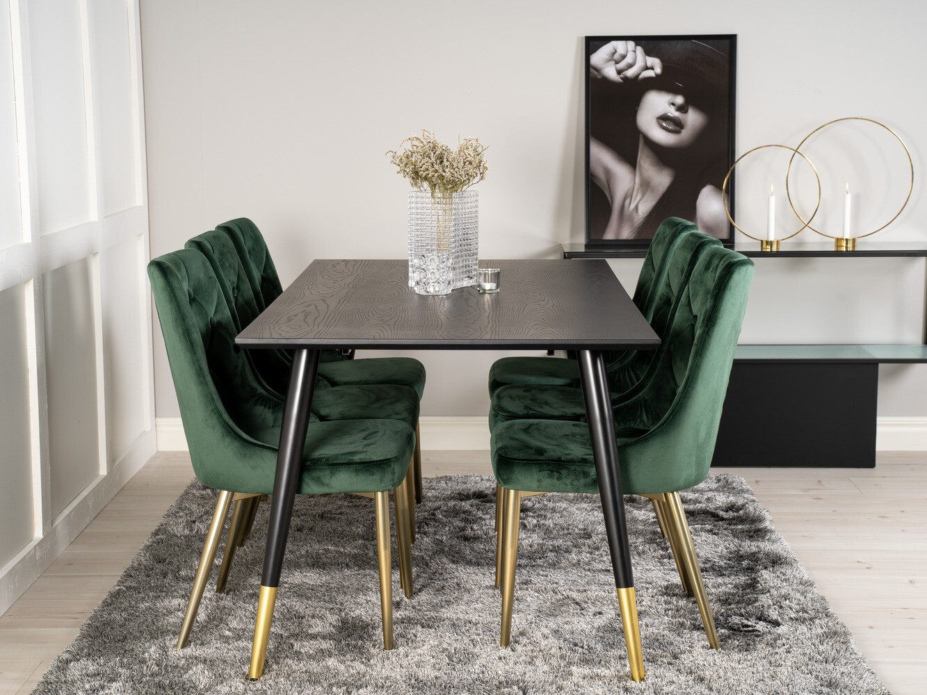 Borðstofusett Dallas 1256 (Grænn + Gylltur)