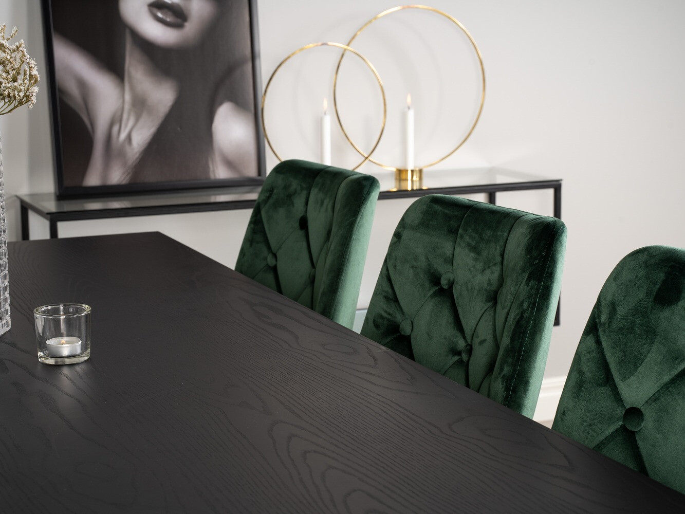 Borðstofusett Dallas 1256 (Grænn + Gylltur)