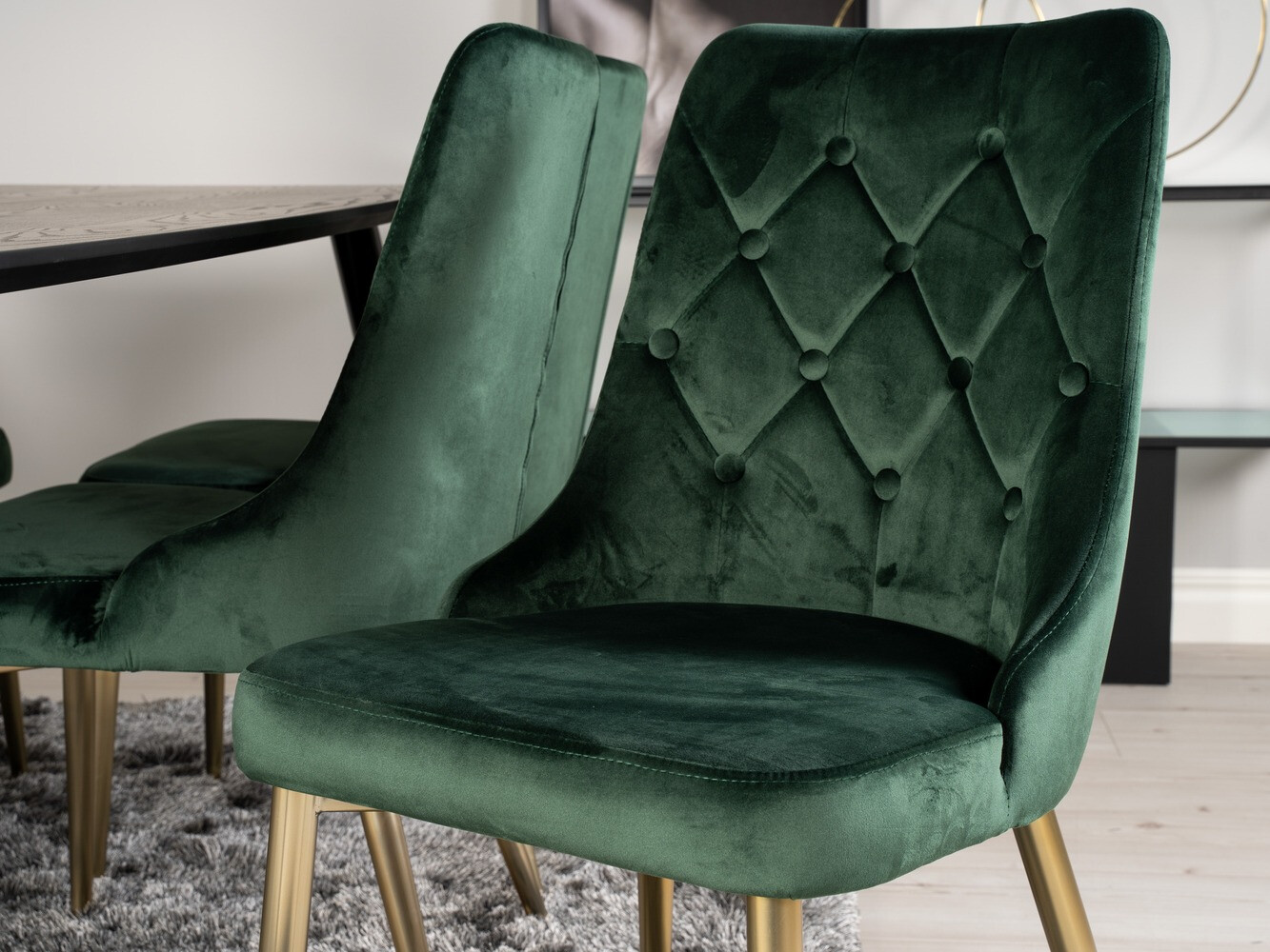 Borðstofusett Dallas 1256 (Grænn + Gylltur)