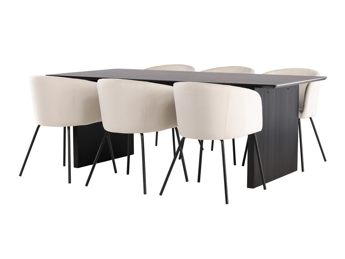 Borðstofusett Dallas 4182 (Rjómalitur + Svartur)