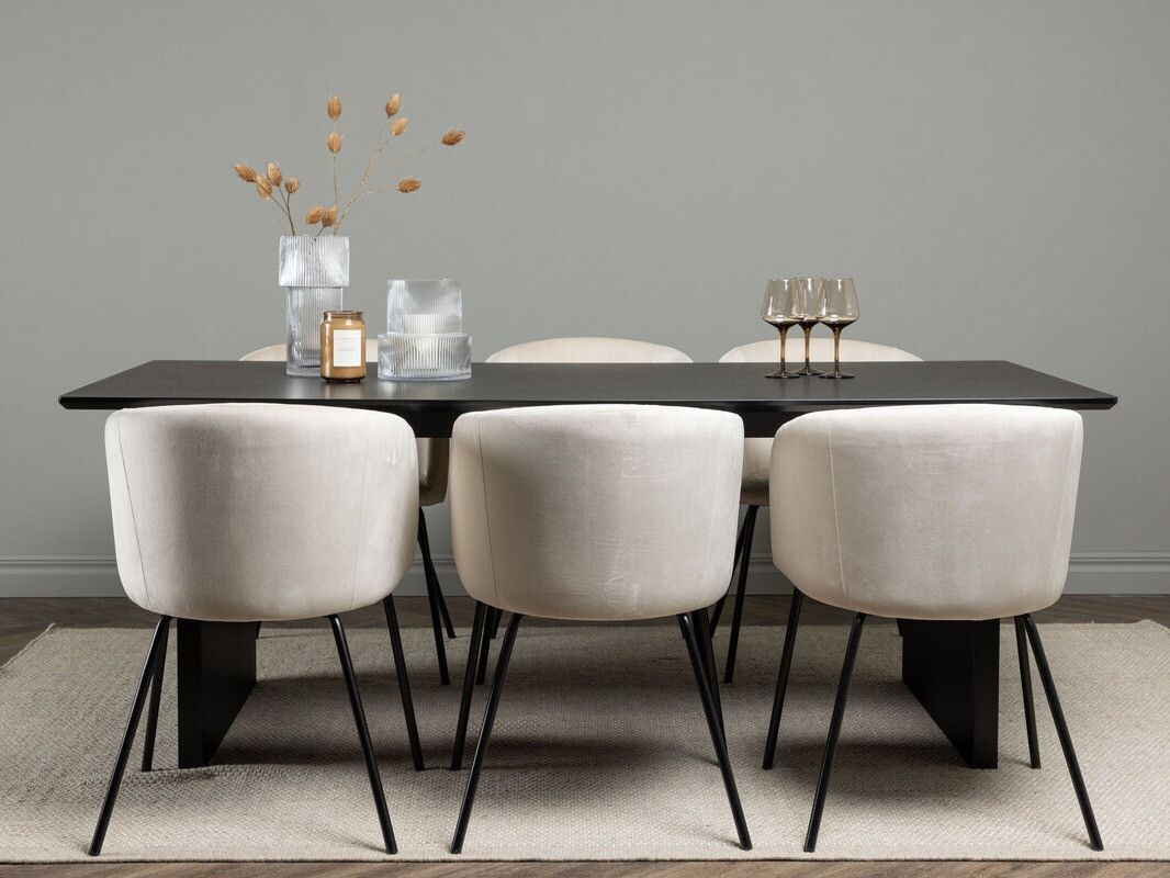 Borðstofusett Dallas 4182 (Rjómalitur + Svartur)