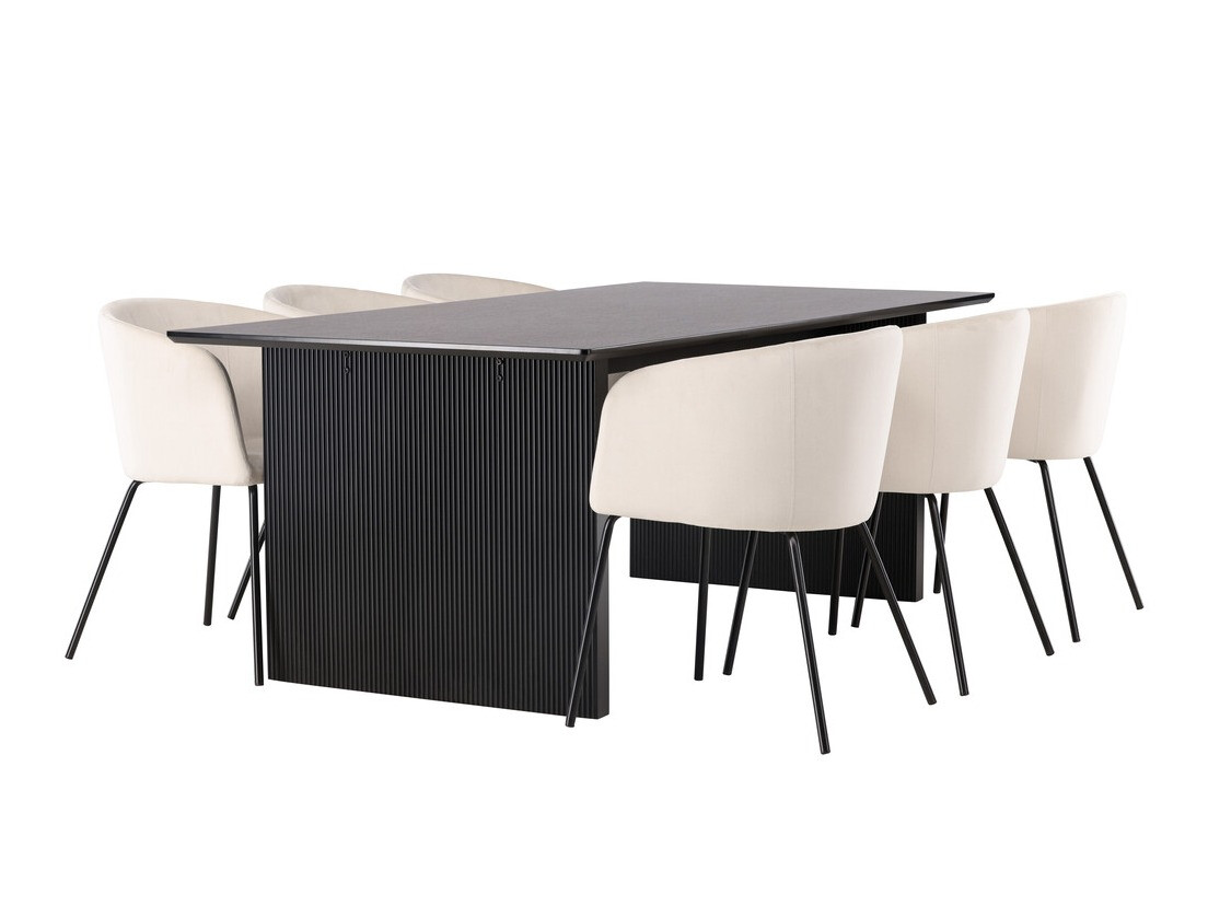 Borðstofusett Dallas 4182 (Rjómalitur + Svartur)