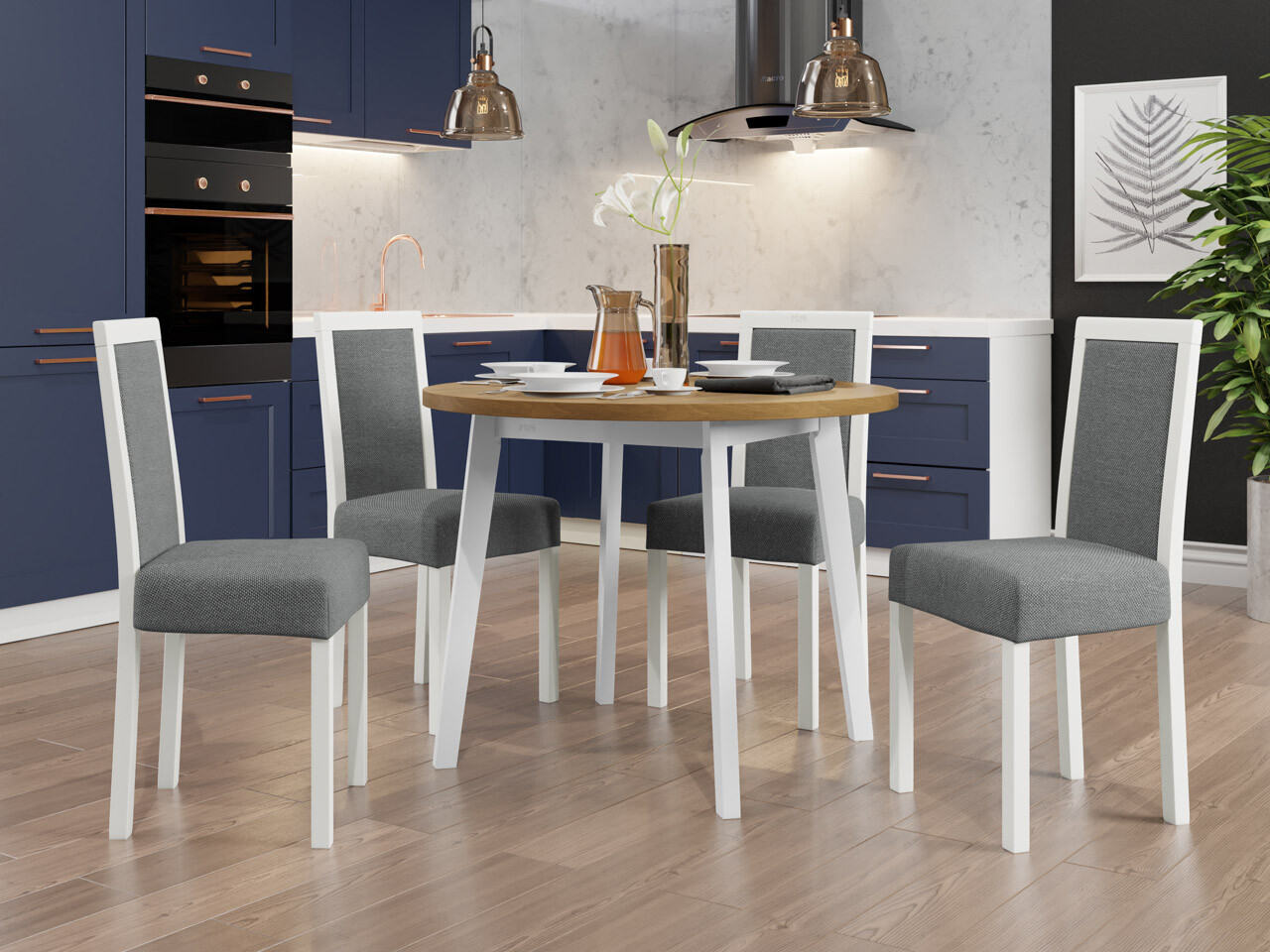 Borðstofusett Victorville 306 (Hvítur)
