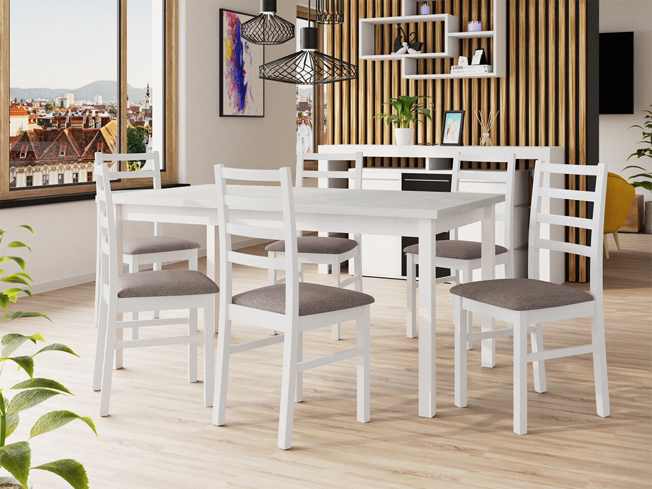 Borðstofusett Victorville 307 (Hvítur)