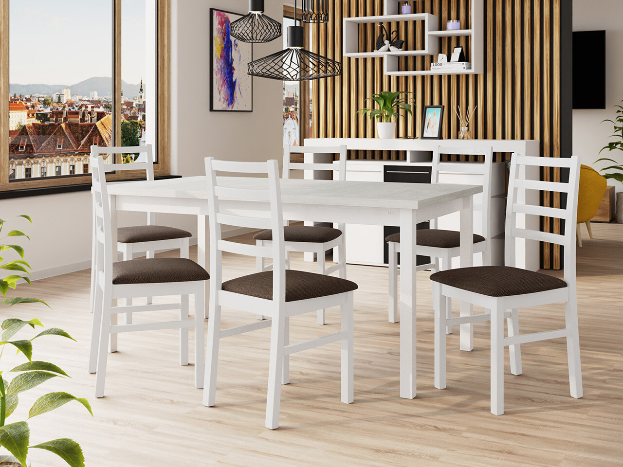 Borðstofusett Victorville 307 (Hvítur)