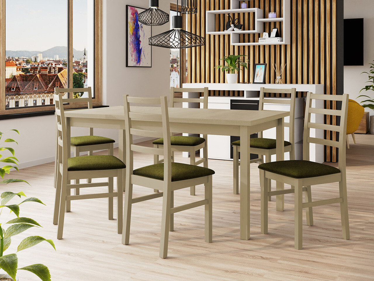 Borðstofusett Victorville 307 (Sonoma-eik)