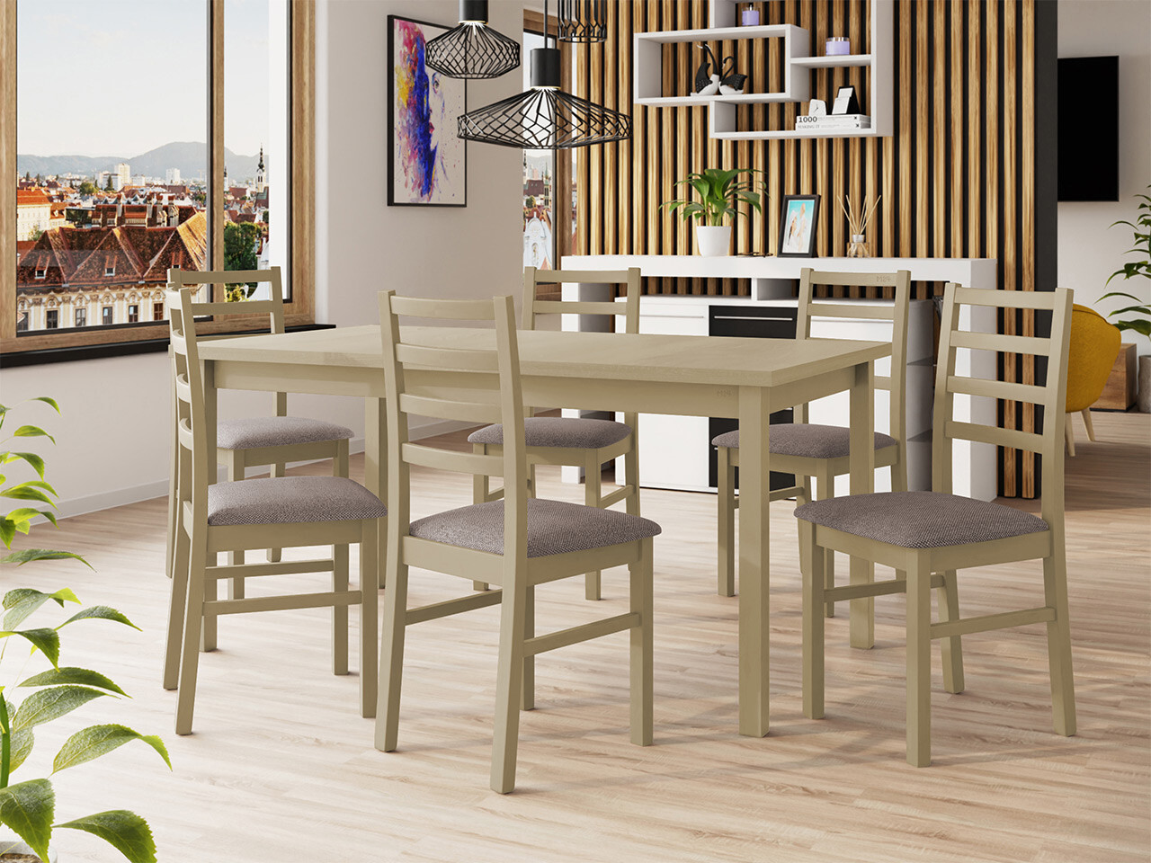 Borðstofusett Victorville 307 (Sonoma-eik)