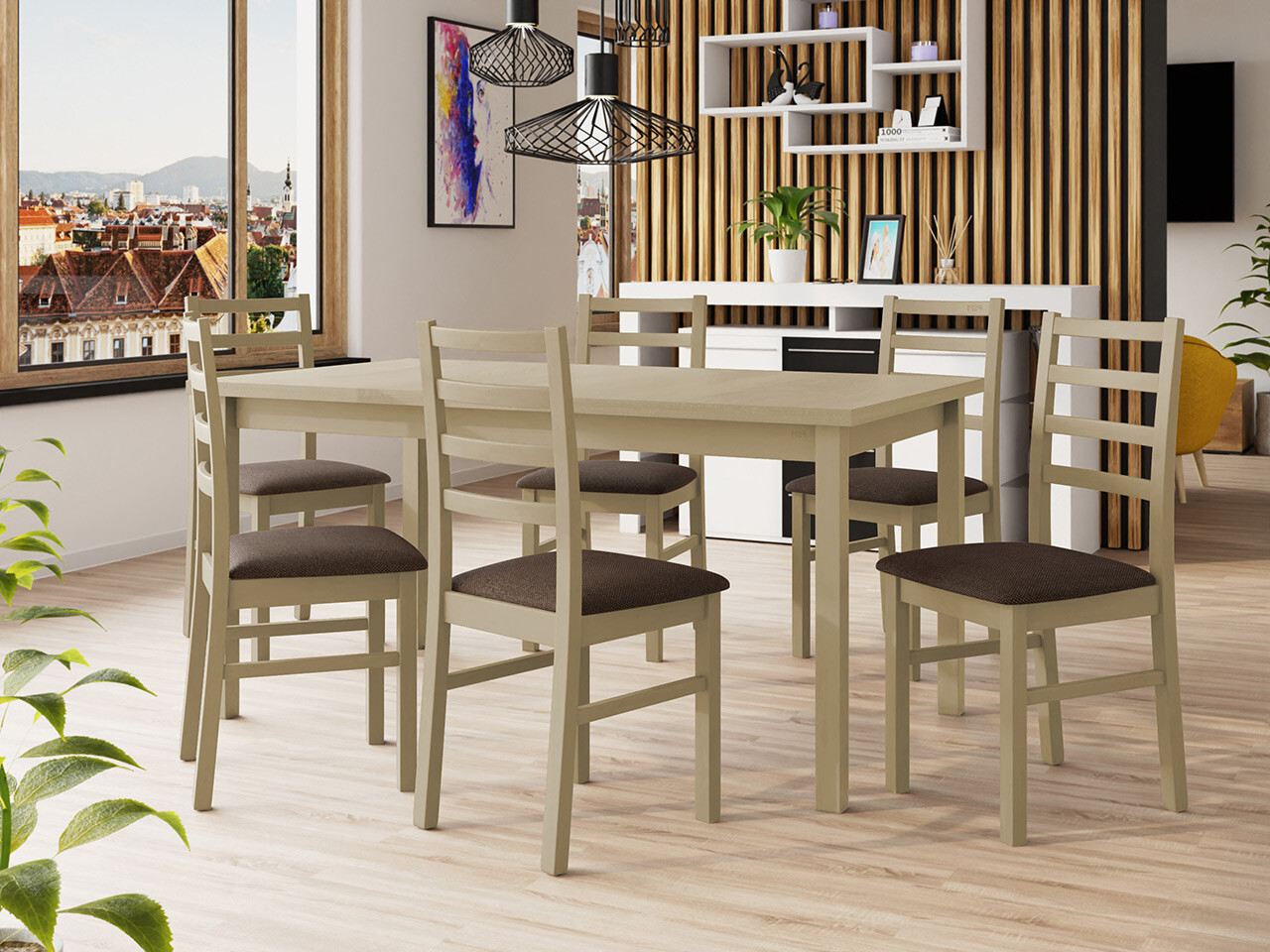 Borðstofusett Victorville 307 (Sonoma-eik)