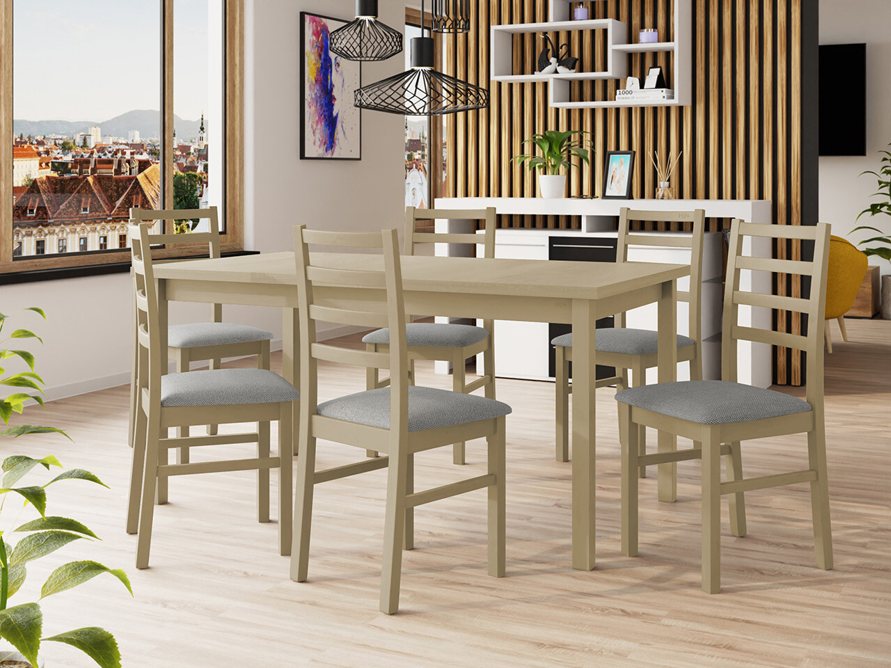 Borðstofusett Victorville 307 (Sonoma-eik)