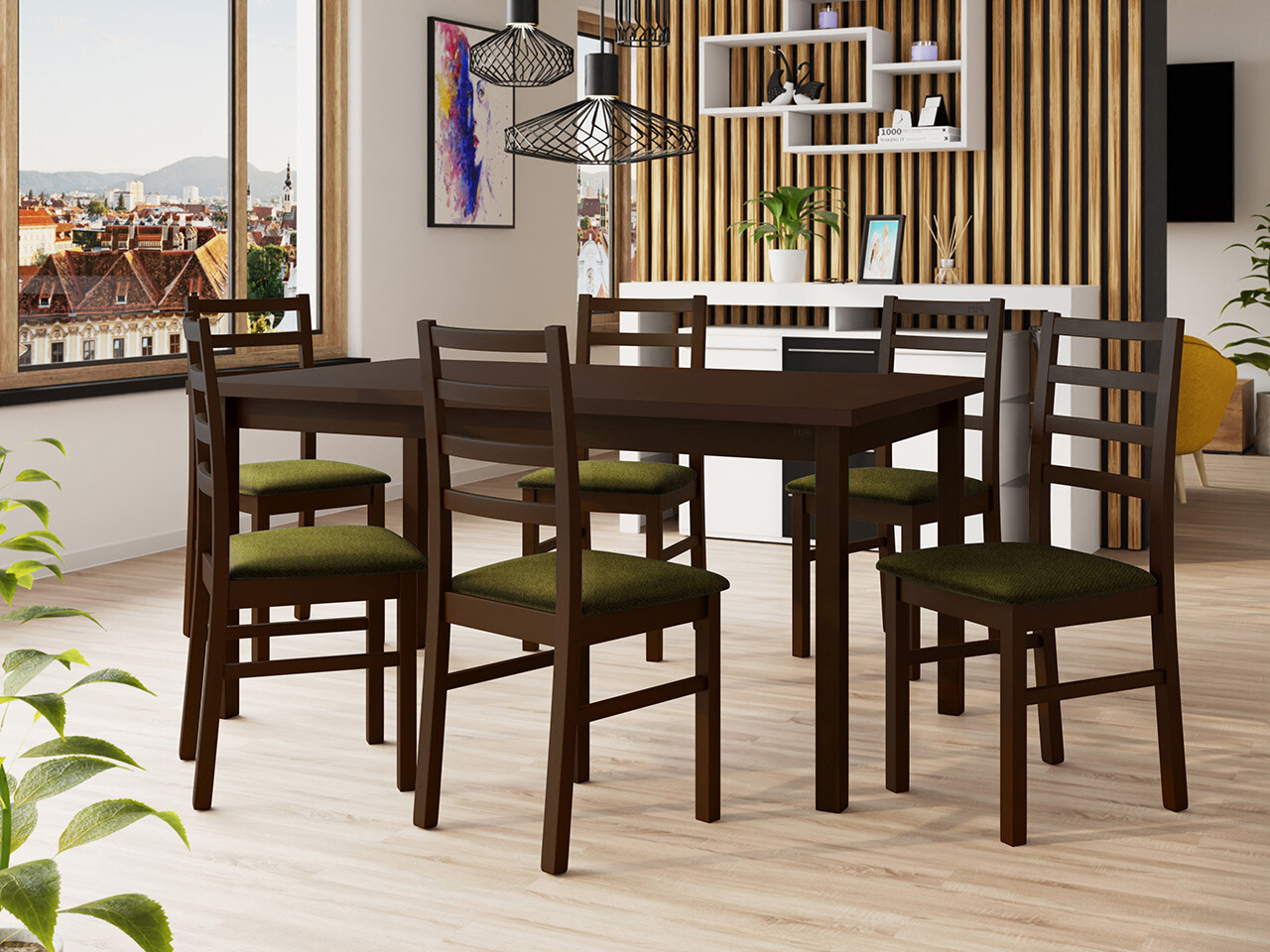 Borðstofusett Victorville 307 (Valhneta)