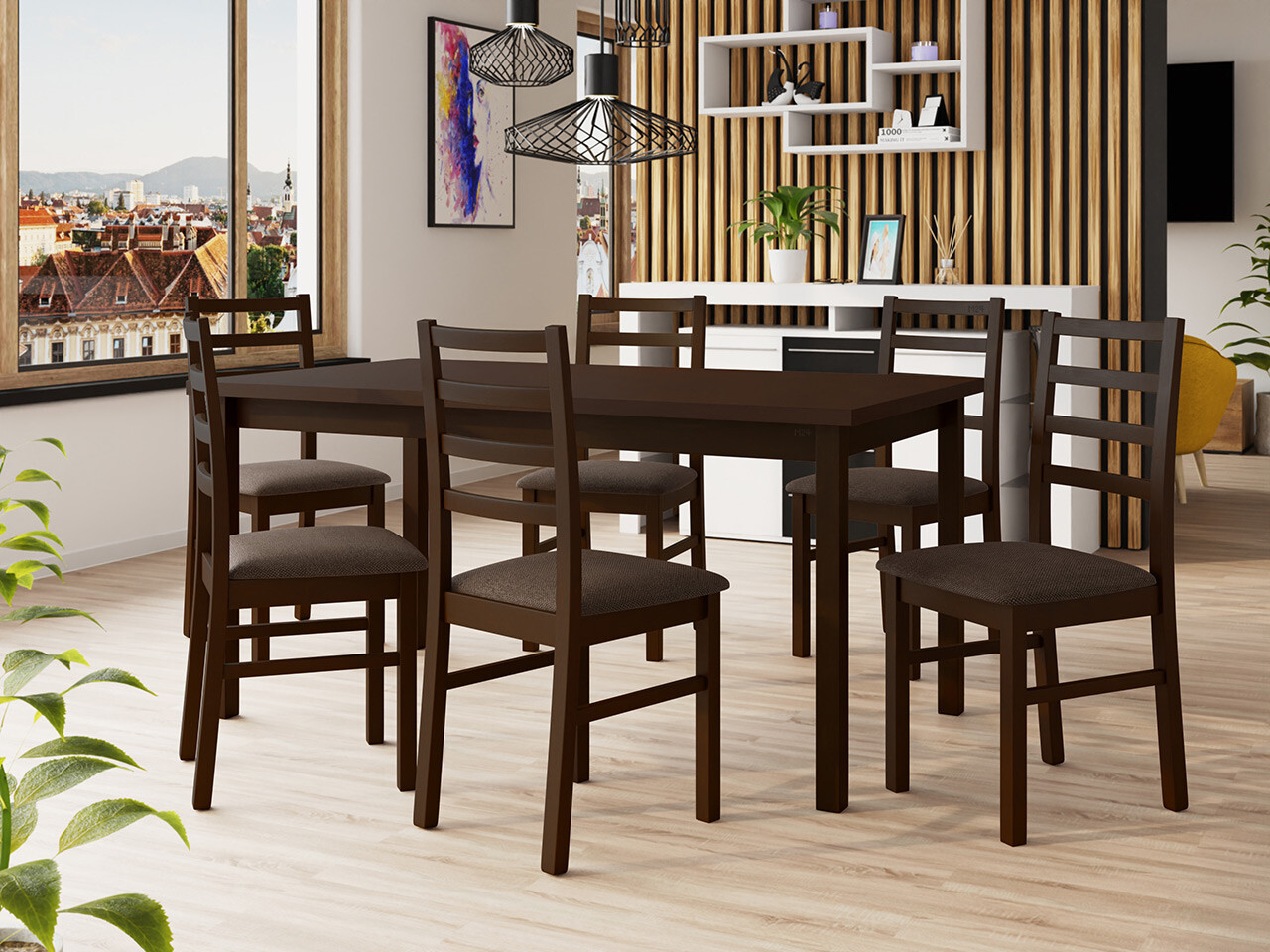 Borðstofusett Victorville 307 (Valhneta)