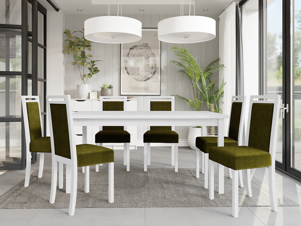 Borðstofusett Victorville 308 (Hvítur)