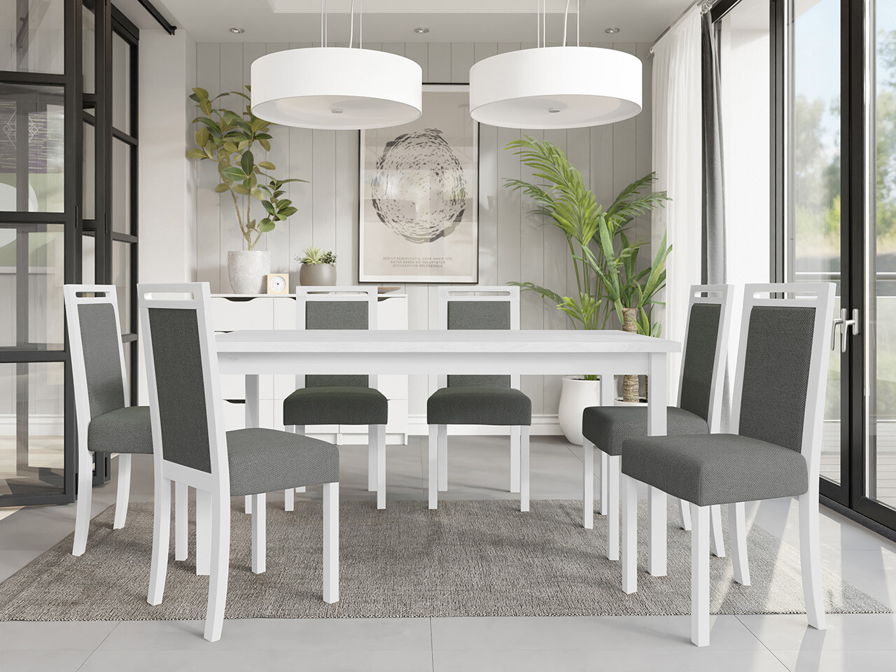 Borðstofusett Victorville 308 (Hvítur)