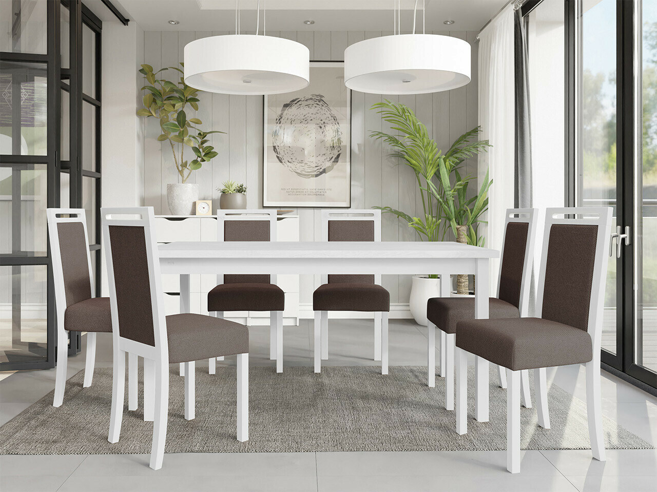 Borðstofusett Victorville 308 (Hvítur)