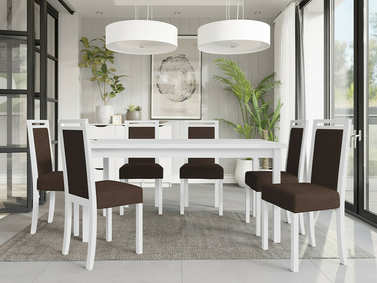 Borðstofusett Victorville 308 (Hvítur)