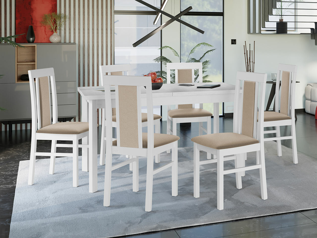 Borðstofusett Victorville 315 (Hvítur)