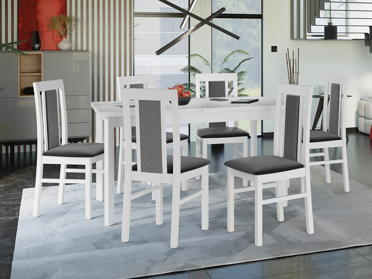 Borðstofusett Victorville 315 (Hvítur)