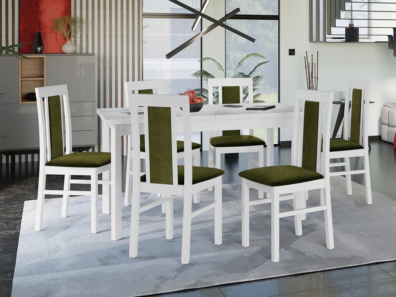 Borðstofusett Victorville 315 (Hvítur)