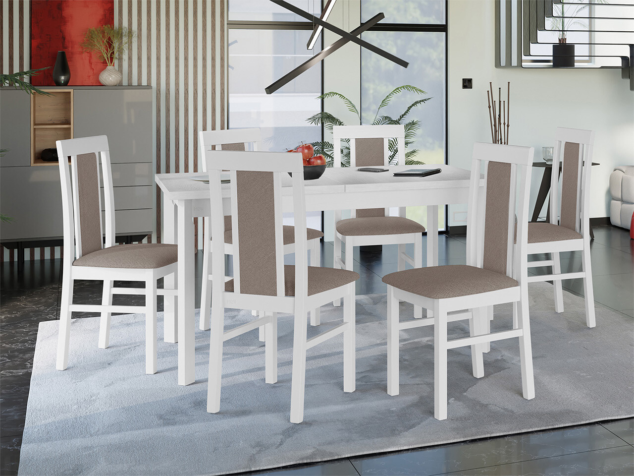 Borðstofusett Victorville 315 (Hvítur)