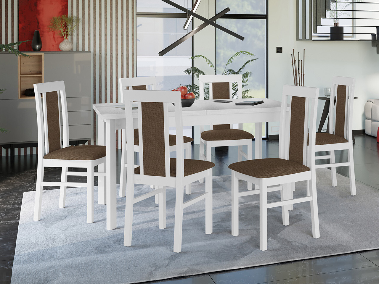 Borðstofusett Victorville 315 (Hvítur)