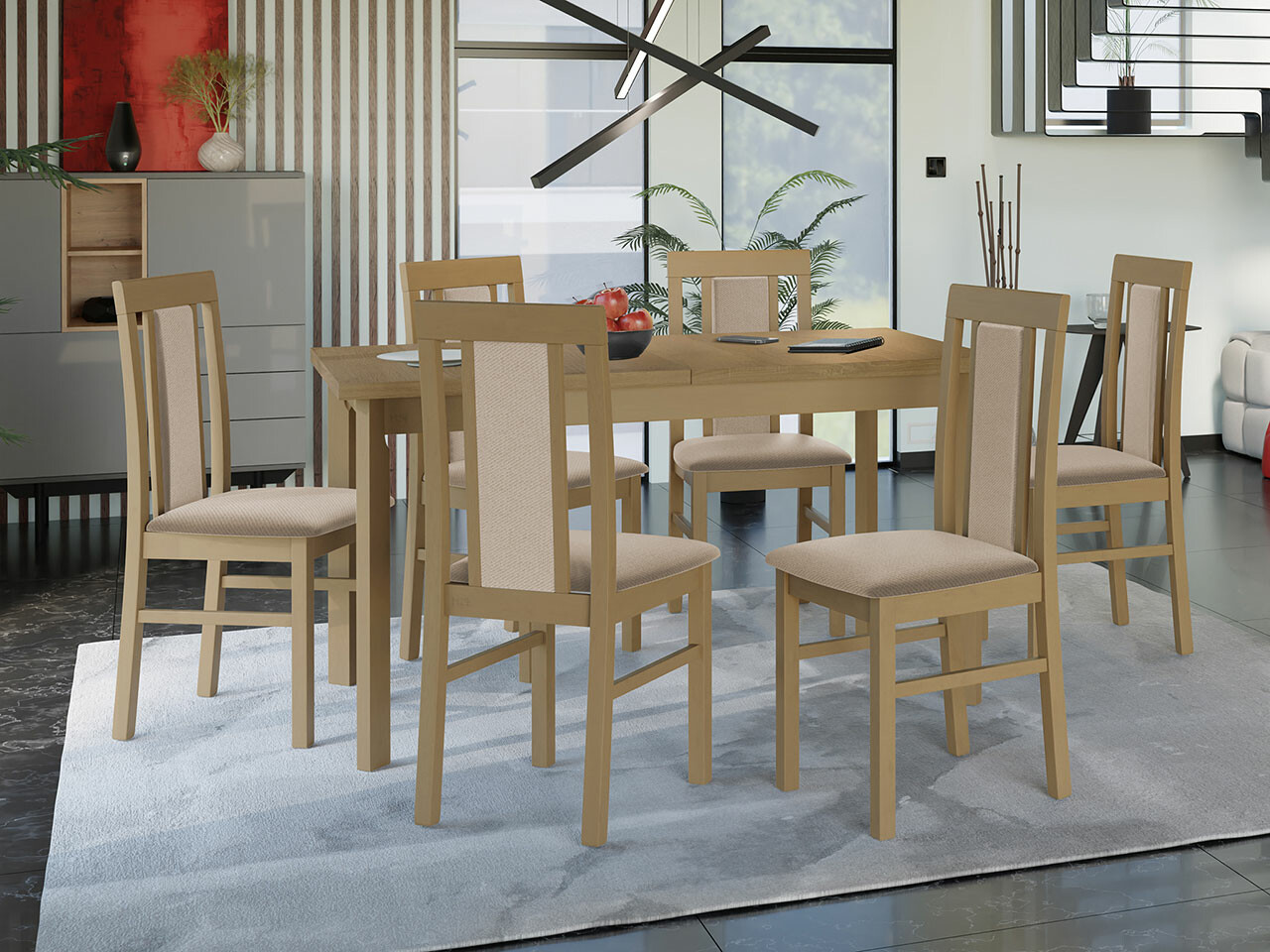 Borðstofusett Victorville 315 (Sonoma-eik)