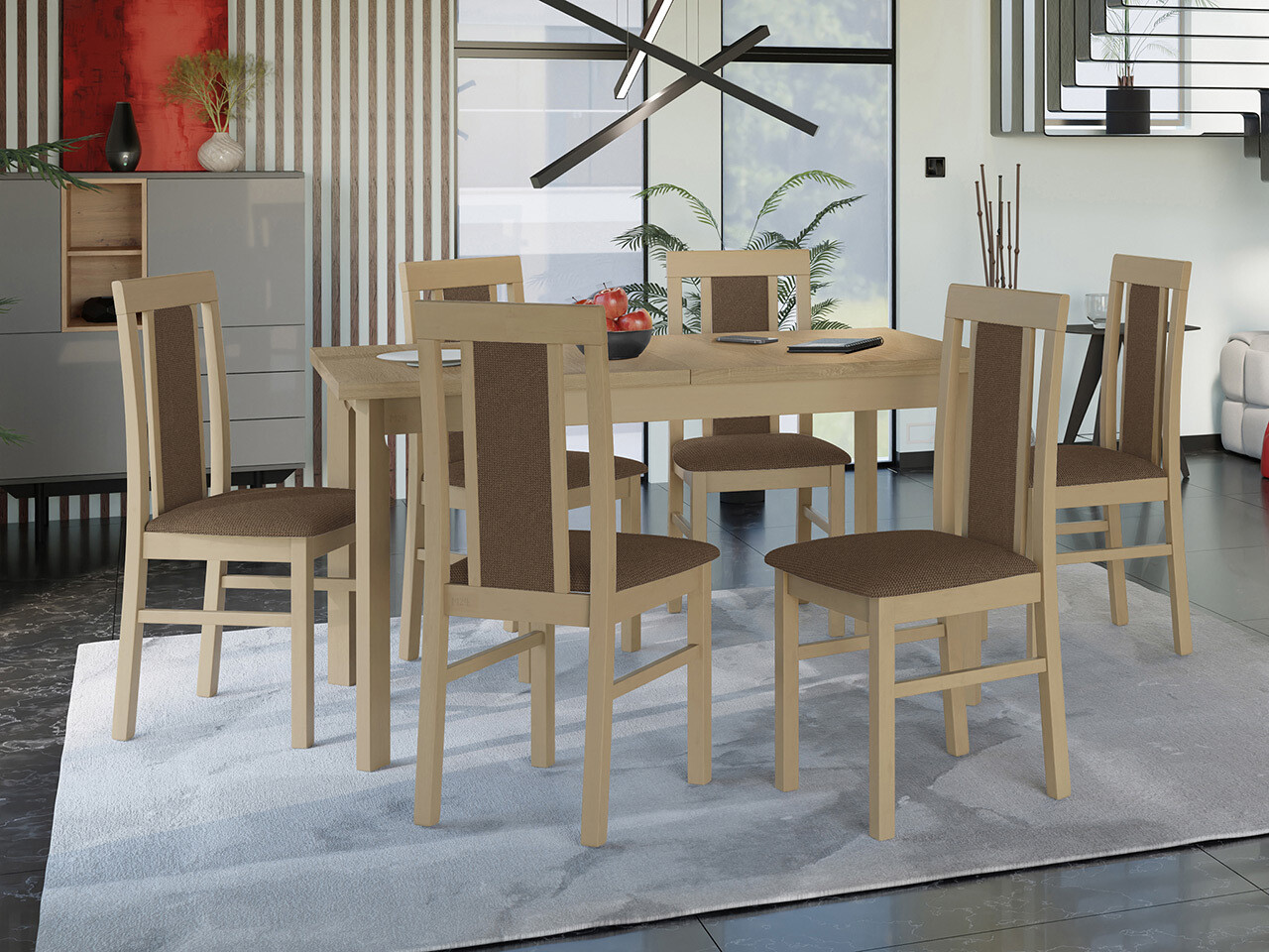 Borðstofusett Victorville 315 (Sonoma-eik)