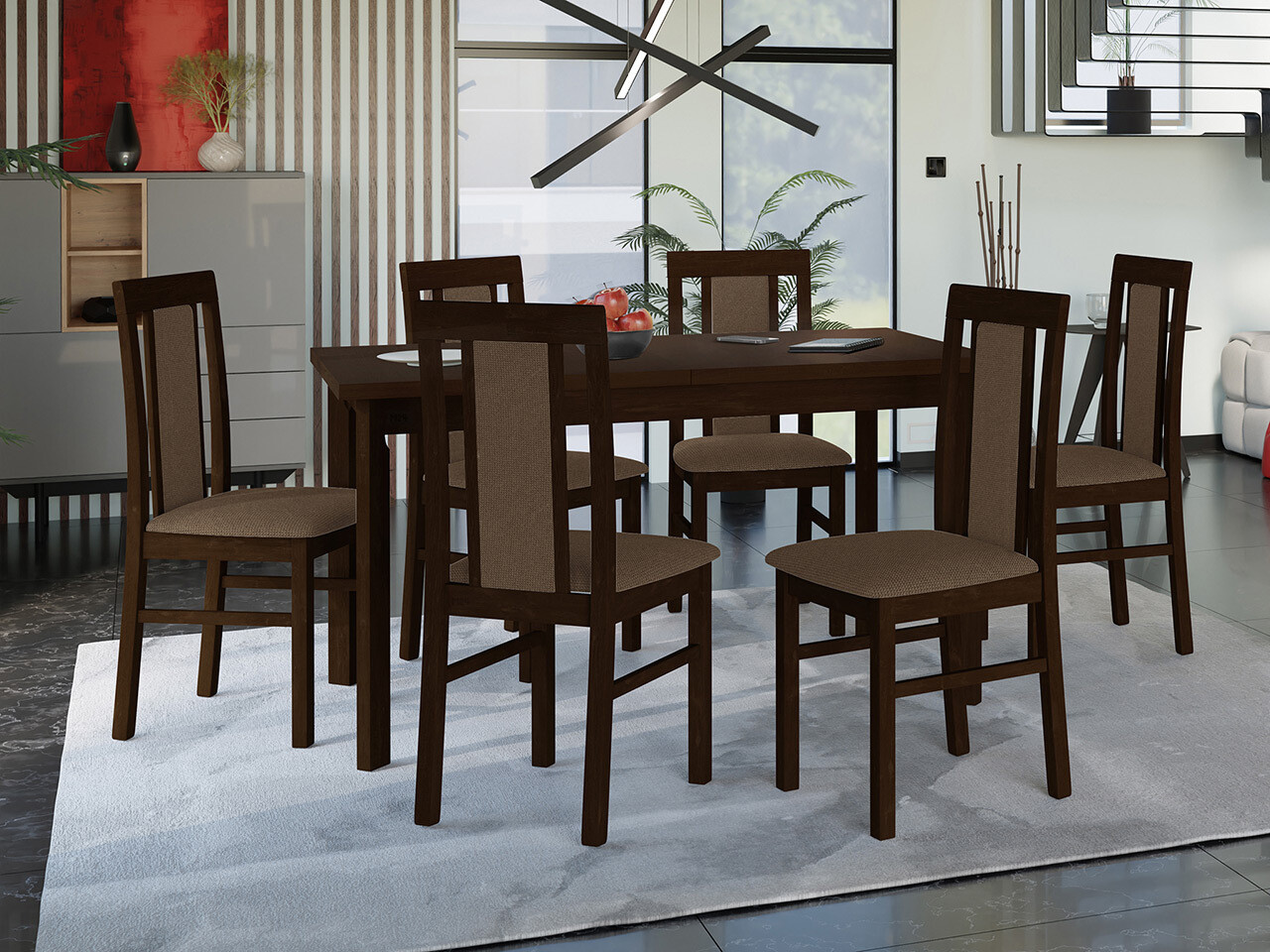 Borðstofusett Victorville 315 (Valhneta)