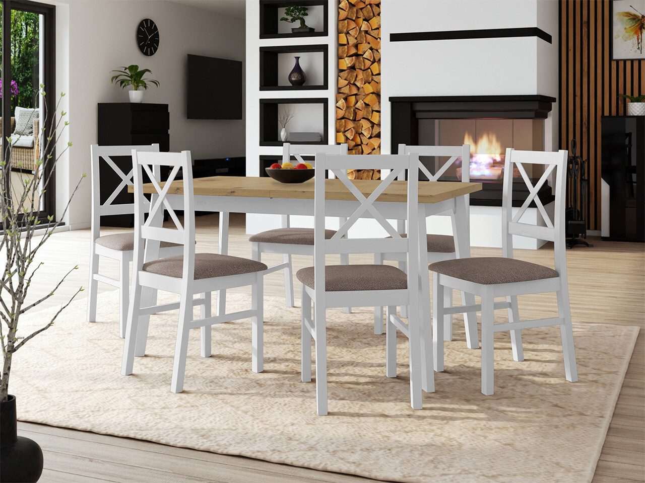 Borðstofusett Victorville 316 (Hvítur)