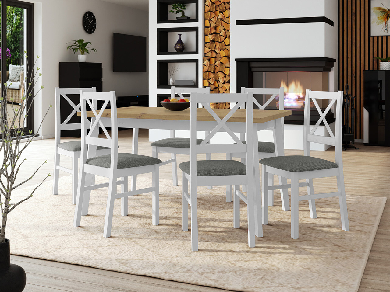 Borðstofusett Victorville 316 (Hvítur)