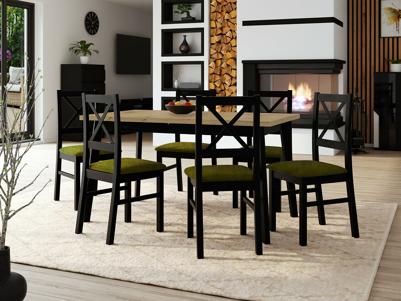 Borðstofusett Victorville 316 (Svartur)