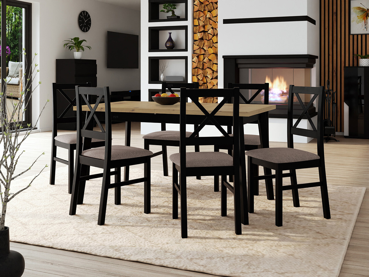 Borðstofusett Victorville 316 (Svartur)