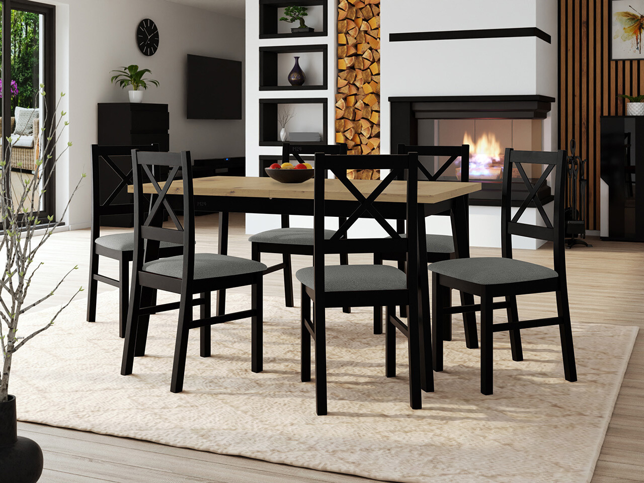 Borðstofusett Victorville 316 (Svartur)