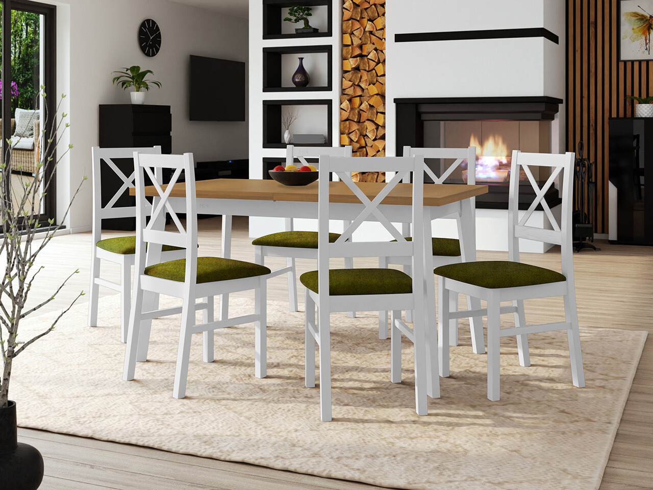 Borðstofusett Victorville 317 (Hvítur)