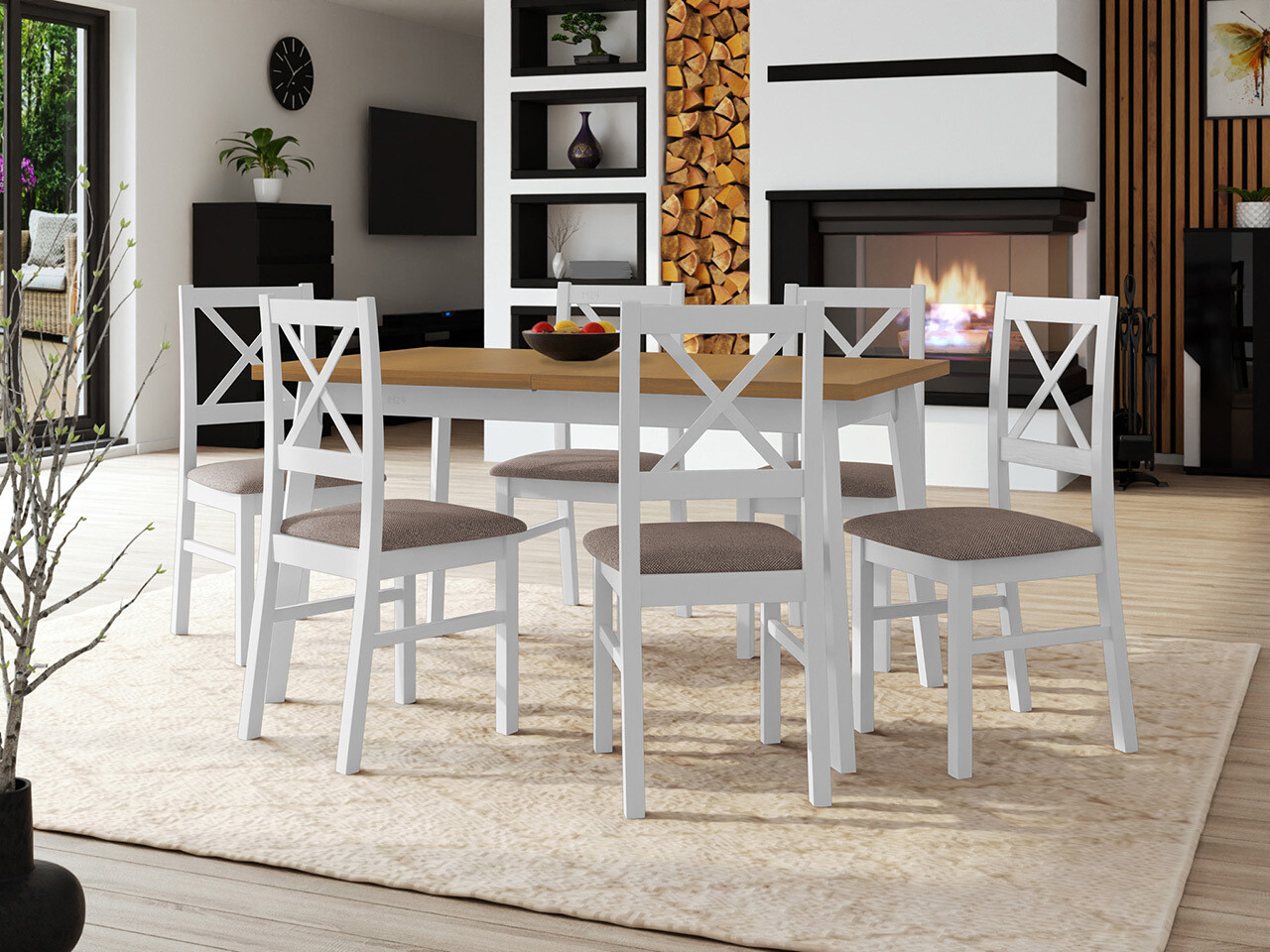 Borðstofusett Victorville 317 (Hvítur)