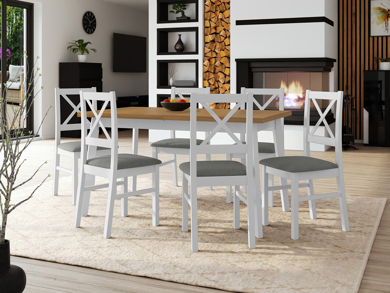 Borðstofusett Victorville 317 (Hvítur)