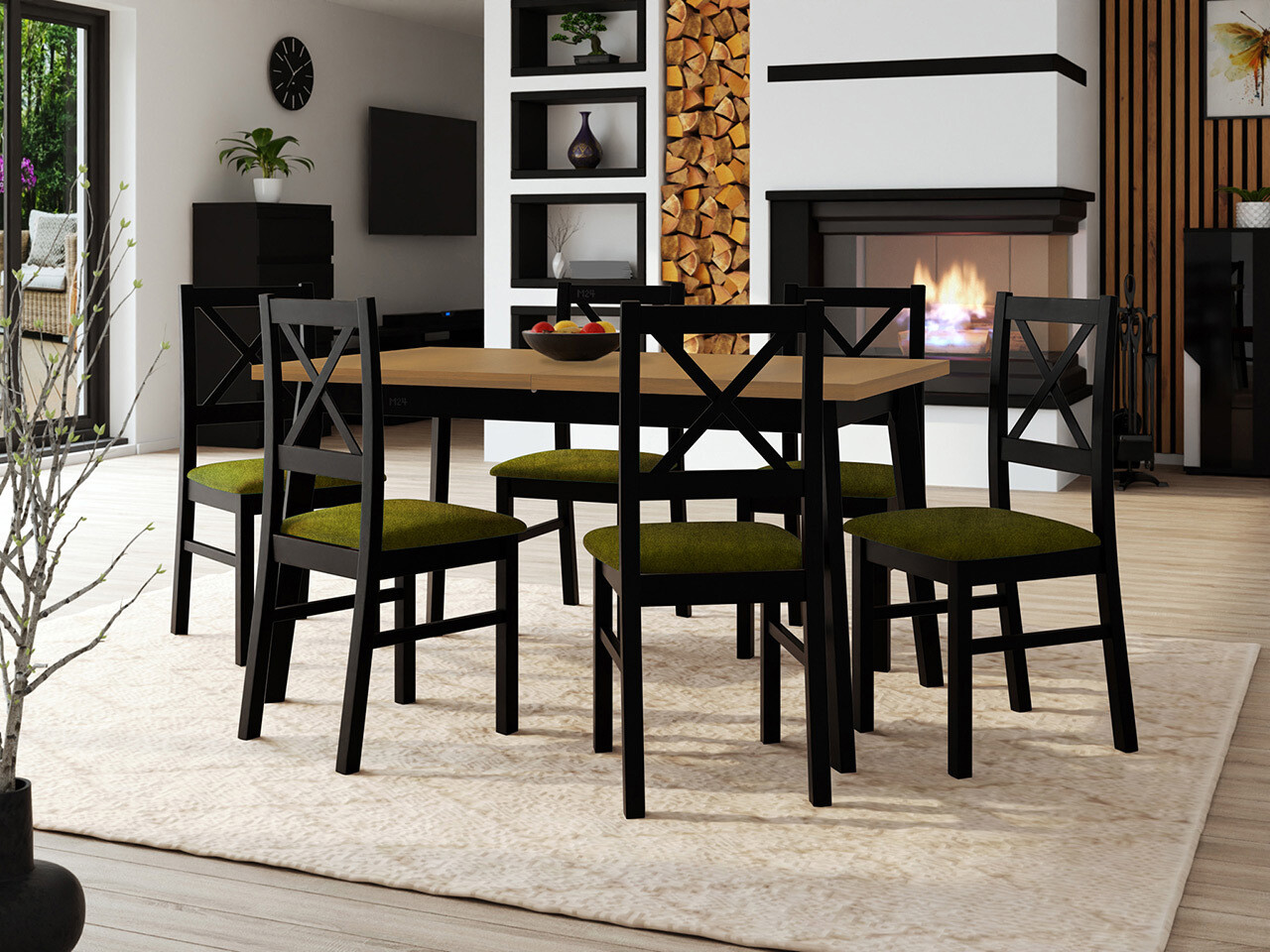 Borðstofusett Victorville 317 (Svartur)