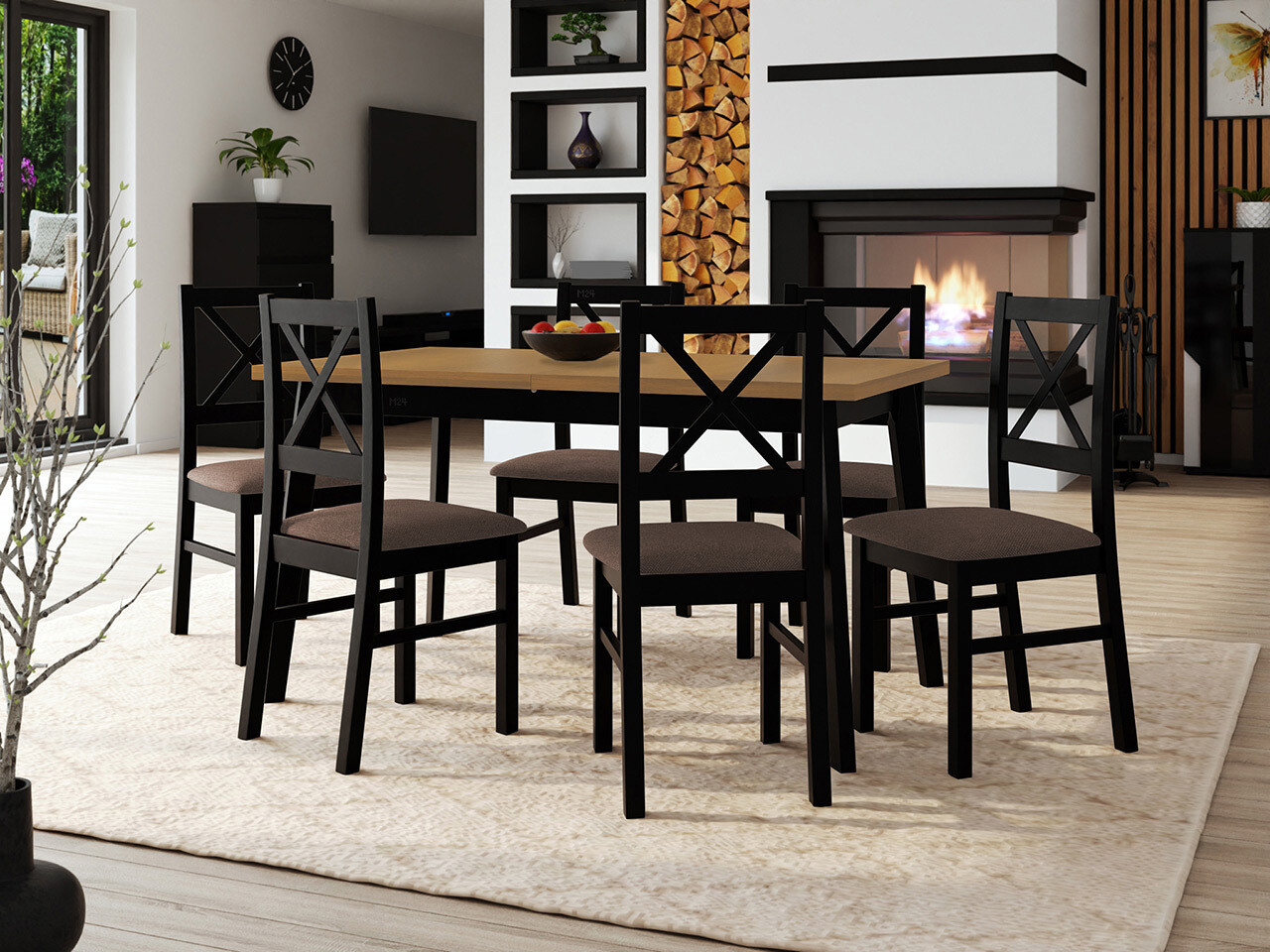 Borðstofusett Victorville 317 (Svartur)