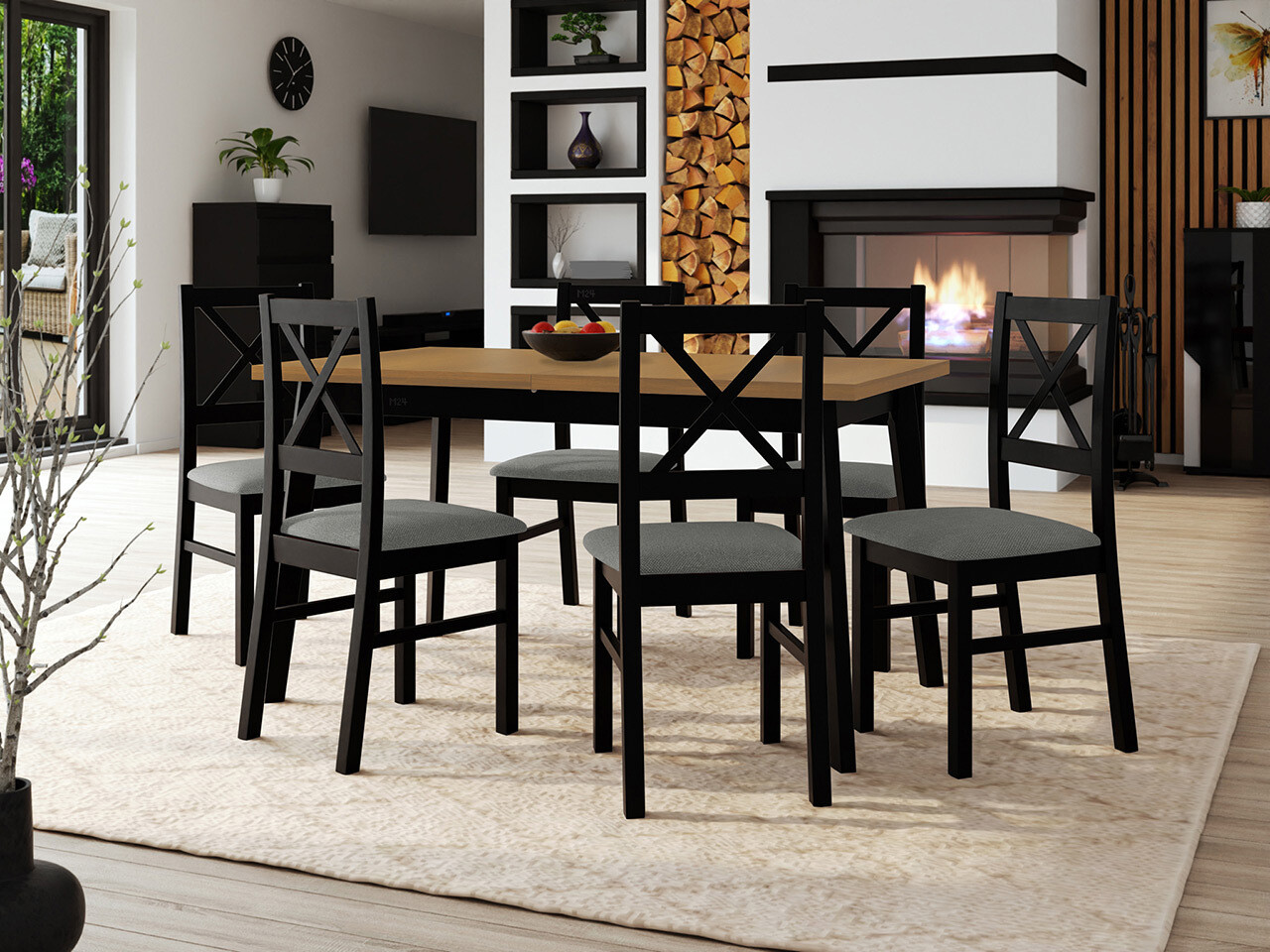 Borðstofusett Victorville 317 (Svartur)