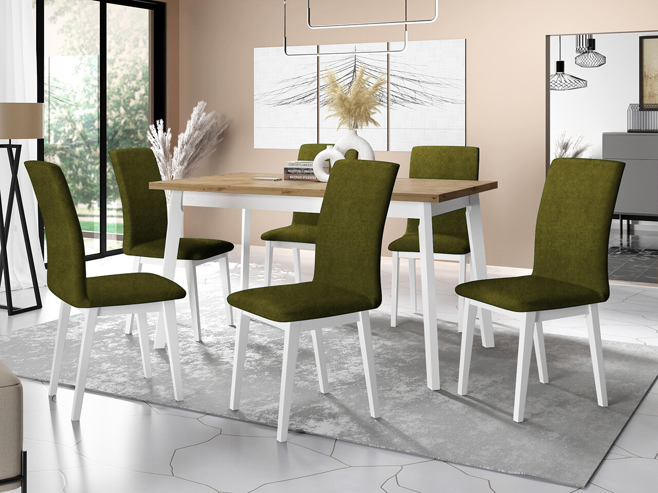 Borðstofusett Victorville 321 (Hvítur)