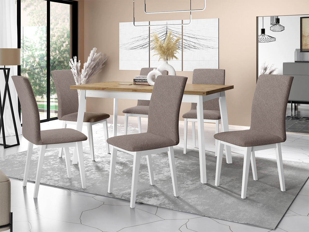 Borðstofusett Victorville 321 (Hvítur)