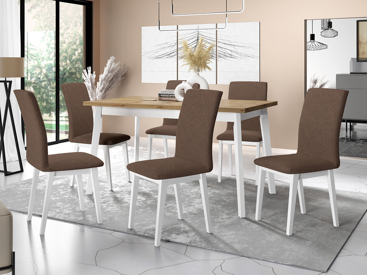 Borðstofusett Victorville 321 (Hvítur)