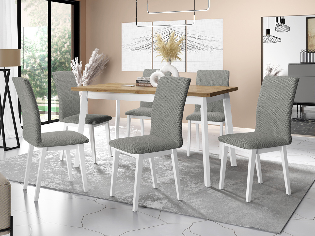 Borðstofusett Victorville 321 (Hvítur)
